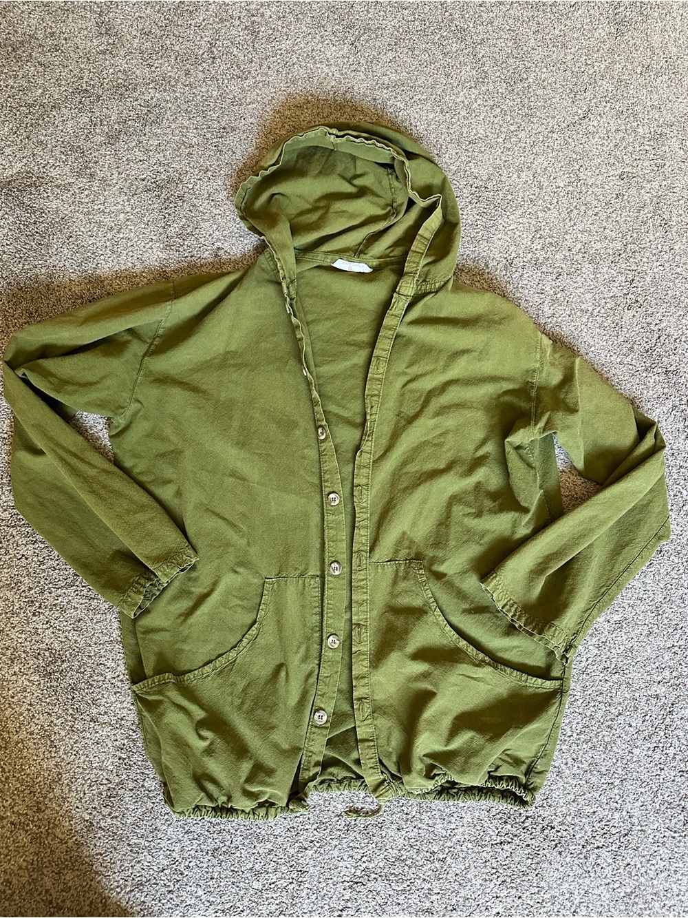 Vintage Olive Green Hooded Button up jacket